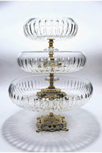 El Yapımı Kristal Dekoratif Vertical Desenli 28-22-16 Cm Sunumluk Ayaklı Kase Set 3'lü