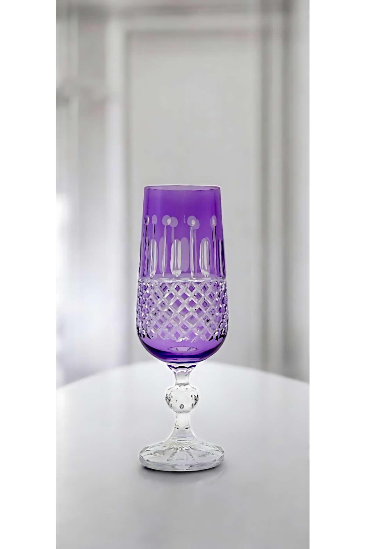 El Yapımı Kristal Dekoratif Işçiliği Kahve Yanı Su Bardağı Royal Flüt Bohemia 6'lı Set