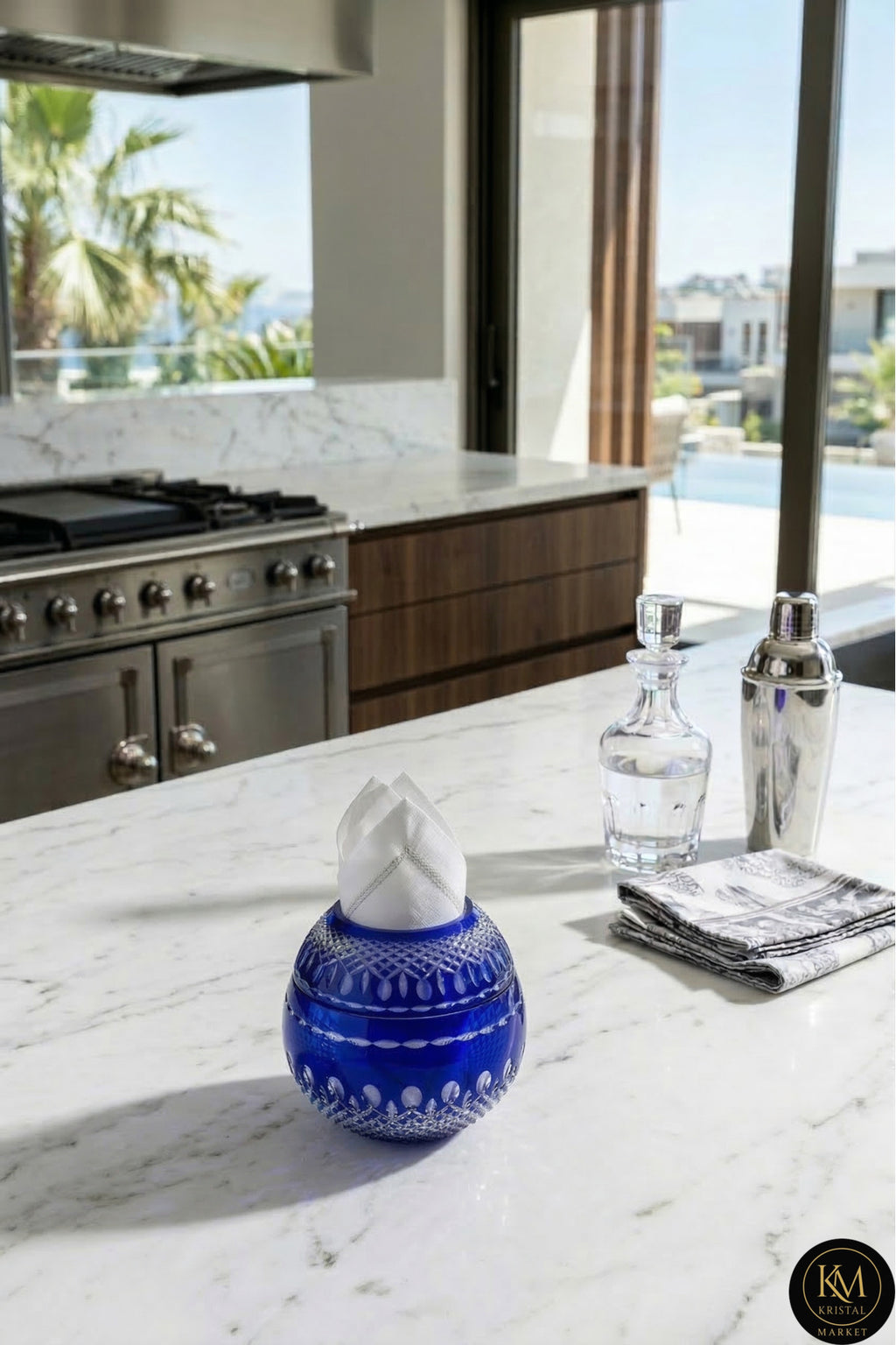 El Yapımı Kristal Dekoratif Üzüm Desen Büyük Kapaklı Peçetelik Mumluk