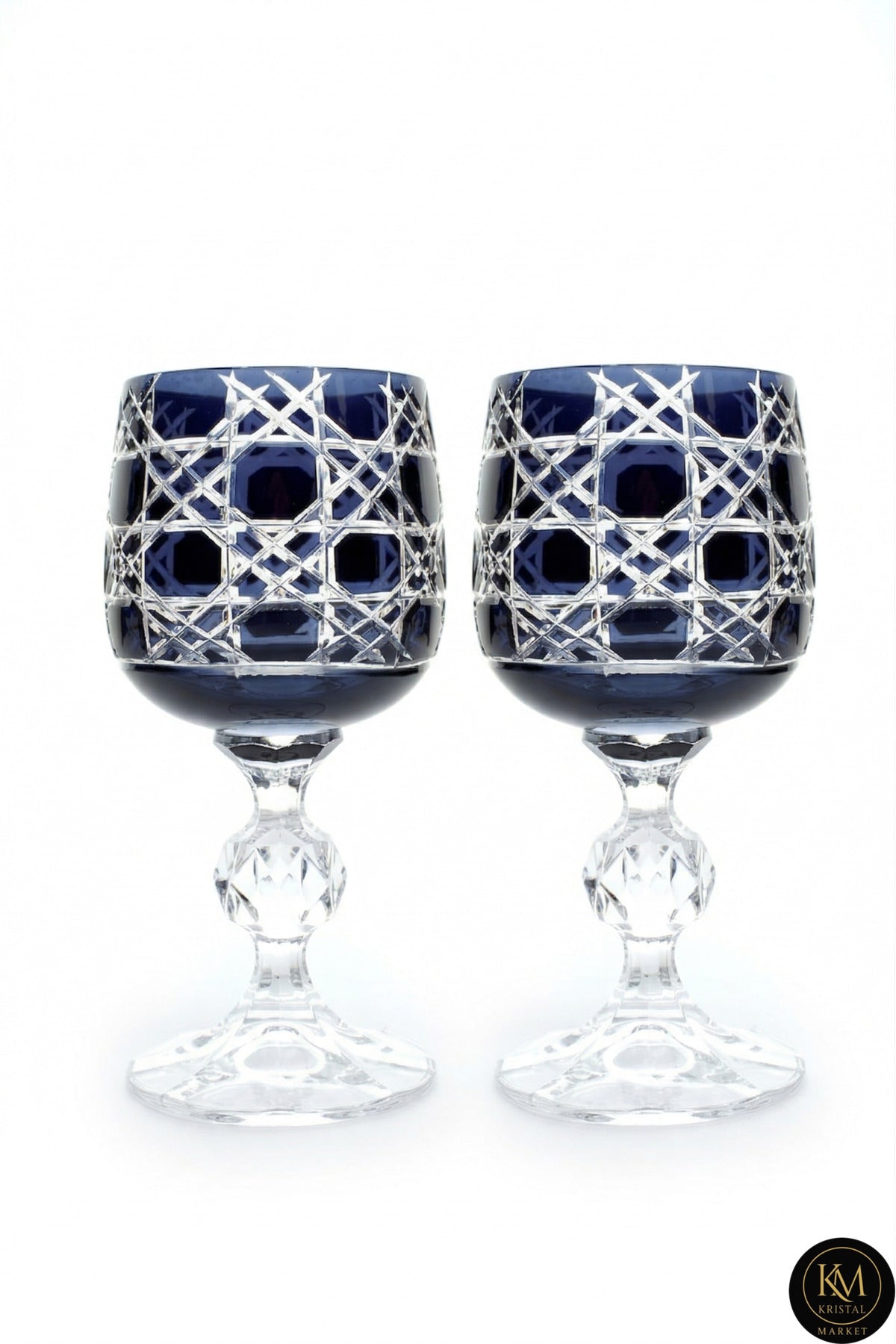 El Yapımı Kristal Dekoratif Bohemia Renkli Lüks Kristal Ayaklı Kadeh Kahve Yanı Su Bardağı 150ml Petek