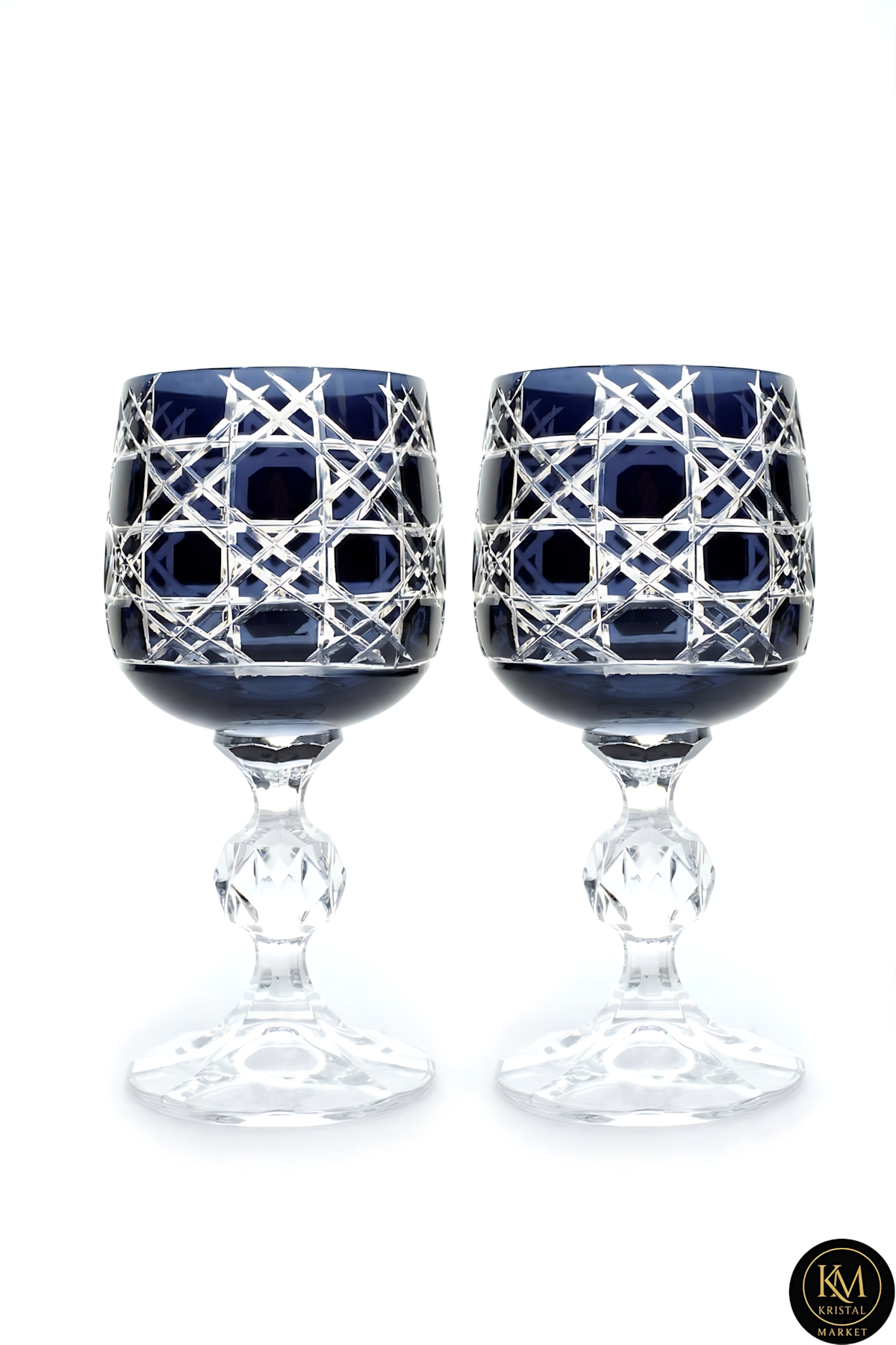El Yapımı Kristal Dekoratif Bohemia Renkli Lüks Kristal Ayaklı Kadeh Kahve Yanı Su Bardağı 150ml Petek