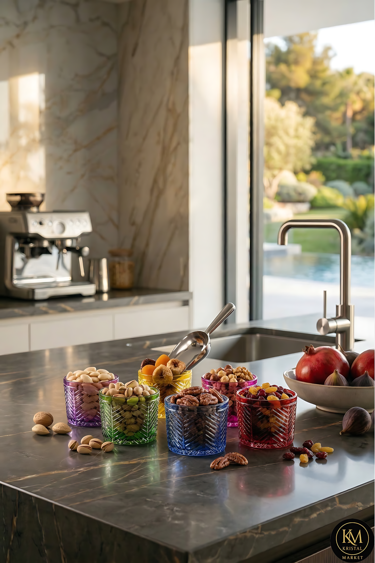 El Yapımı Kristal Dekoratif Herringbone Desenli Renk Lokumluk Çerezlik 6'lı Set