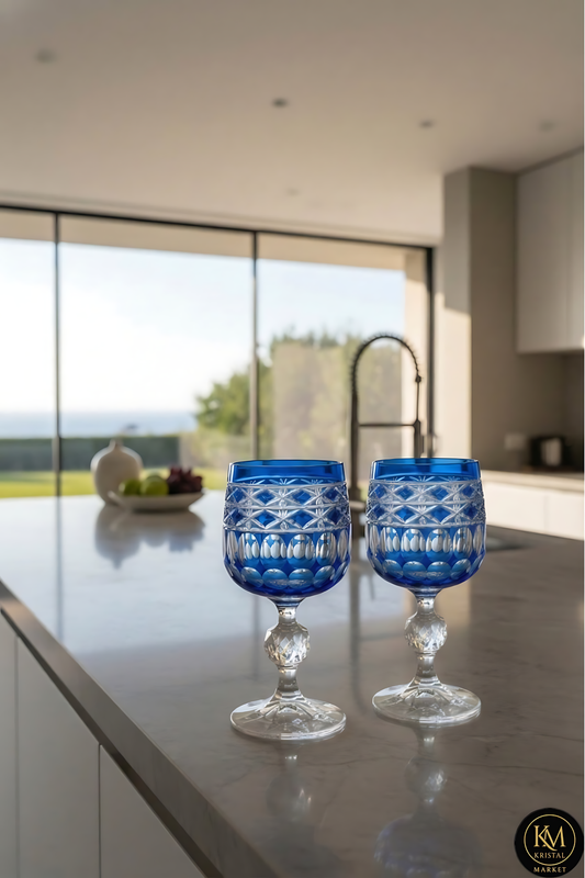 El Yapımı Kristal Dekoratif Bohemia Crystal Haven Desen Özel Tasarım Avangart Bardak Seti 6'lı