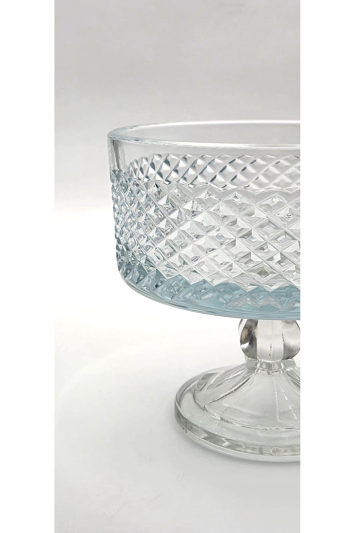 El Yapımı Kristal Dekoratif Karizma Desenli Şeffaf 25-19-16 Cm Sunumluk Ayaklı Kase Set 3'lü