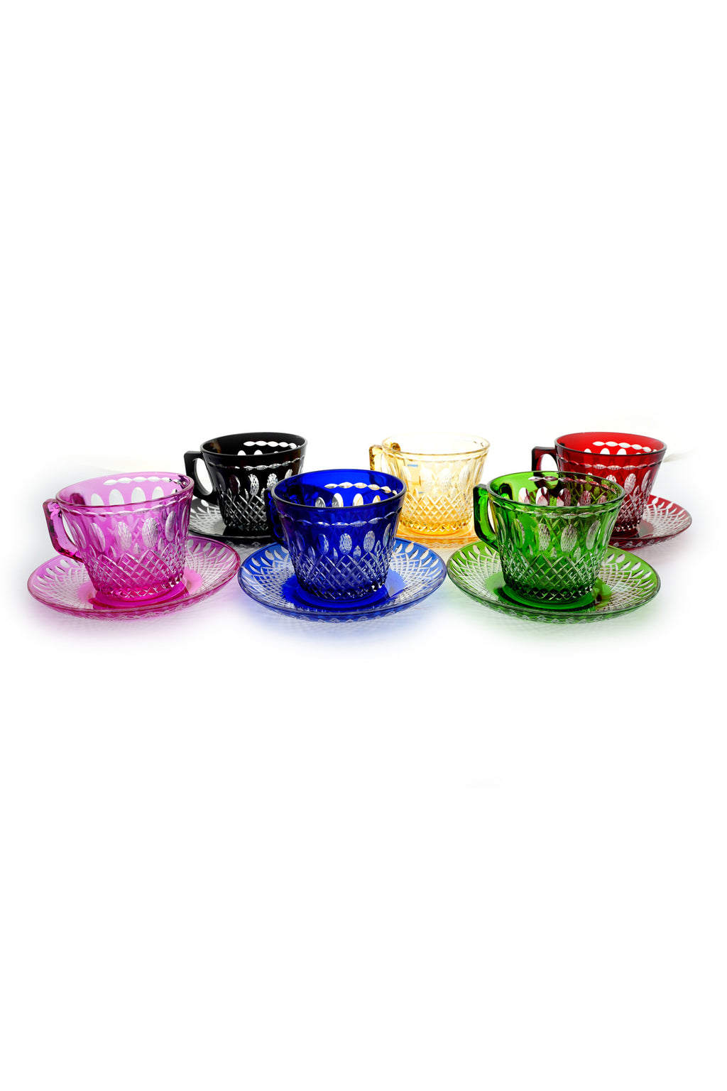 El Yapımı Kristal Dekoratif Renkli Desenli Kahve Nescafe Takımı