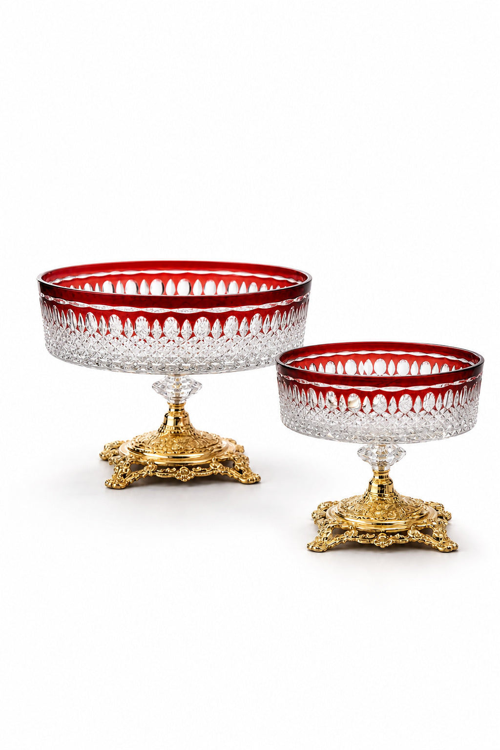 Kesme Kristal Ayaklı Meyvelik 25-19 cm - Royal Desen Lüks Sunumluk, 2 Adet
