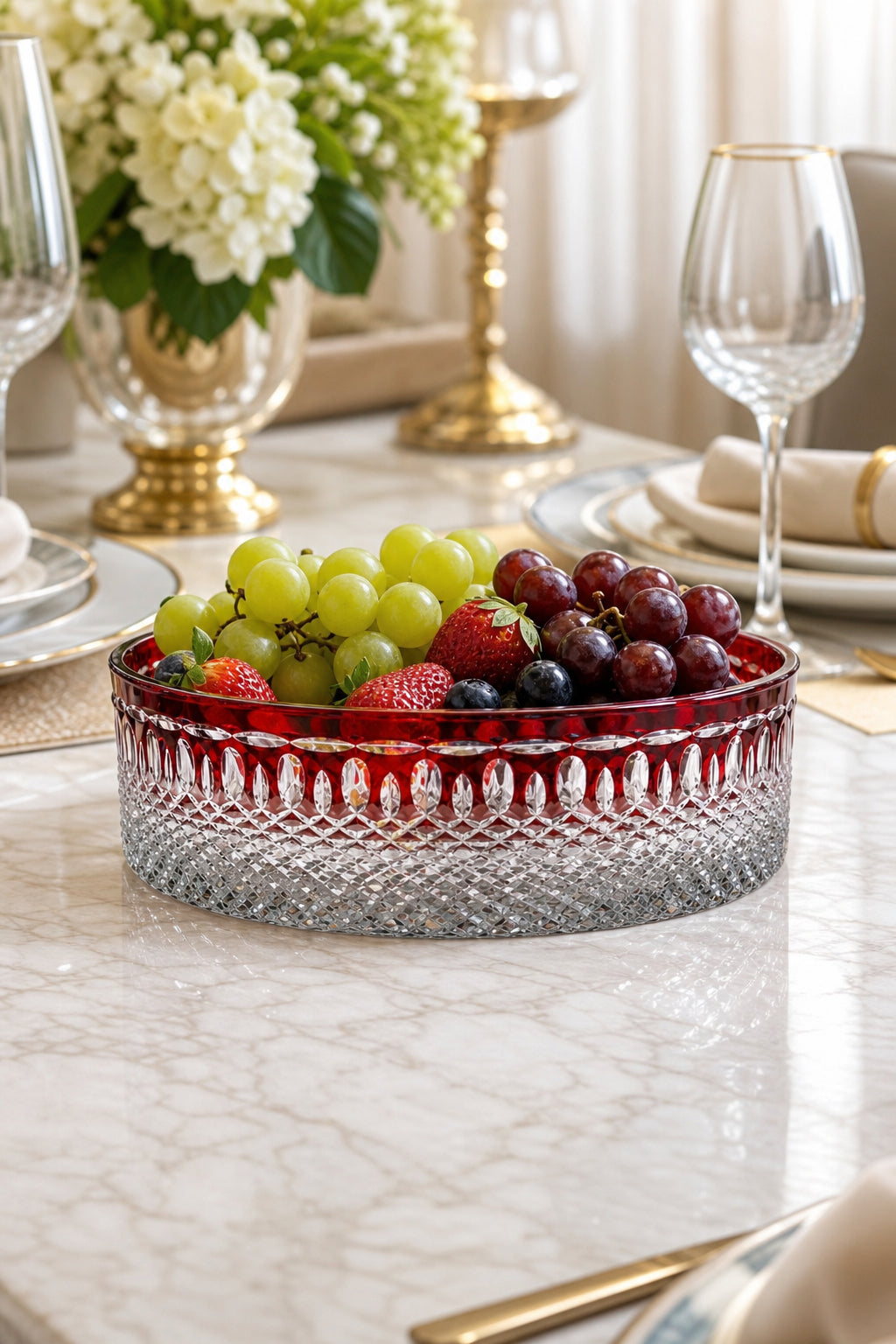Kesme Kristal Meyvelik - Royal Desen Lüks Sunumluk Kase, 1 Adet