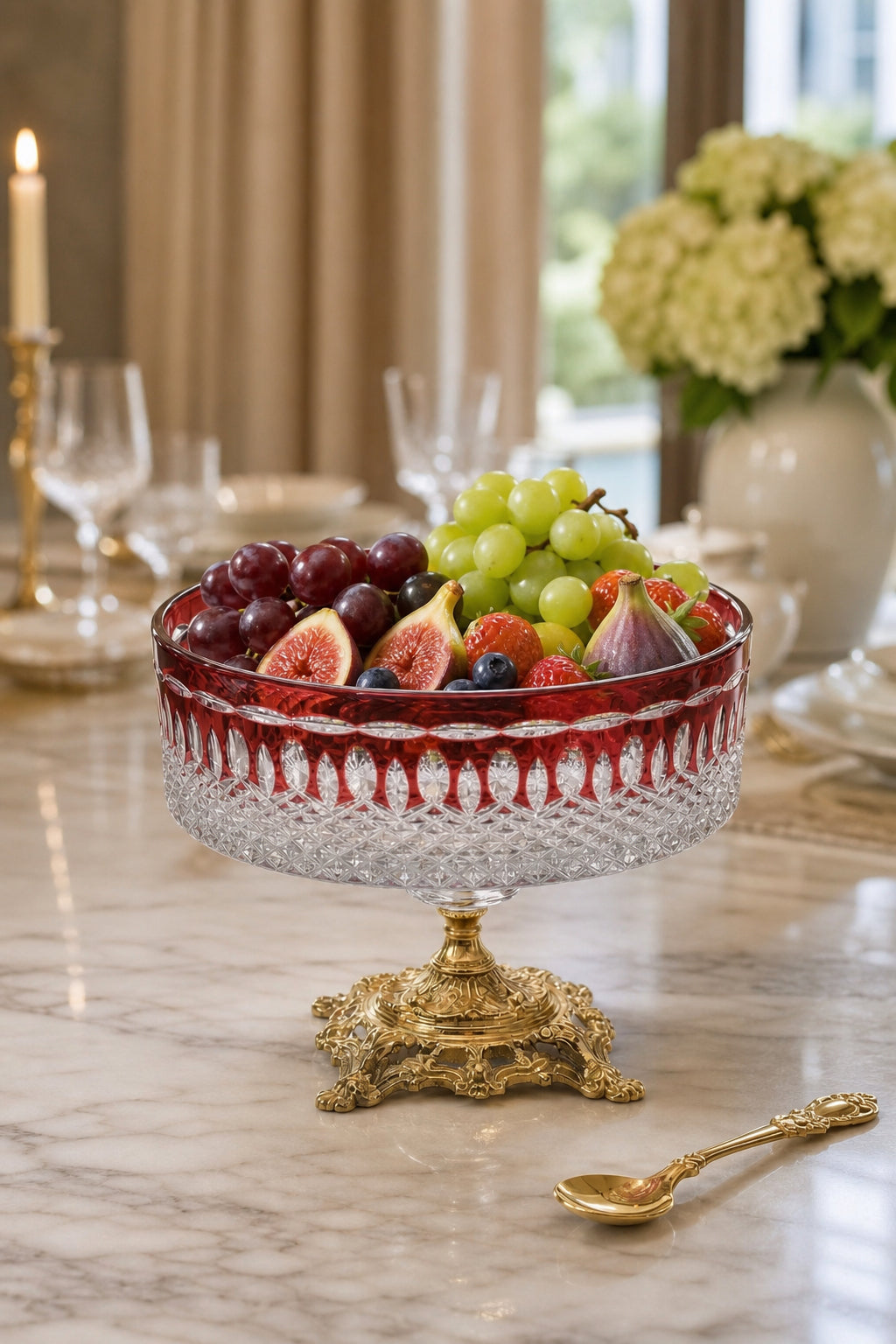 Kesme Kristal Ayaklı Meyvelik - Royal Desen Lüks Sunumluk Kase, 1 Adet