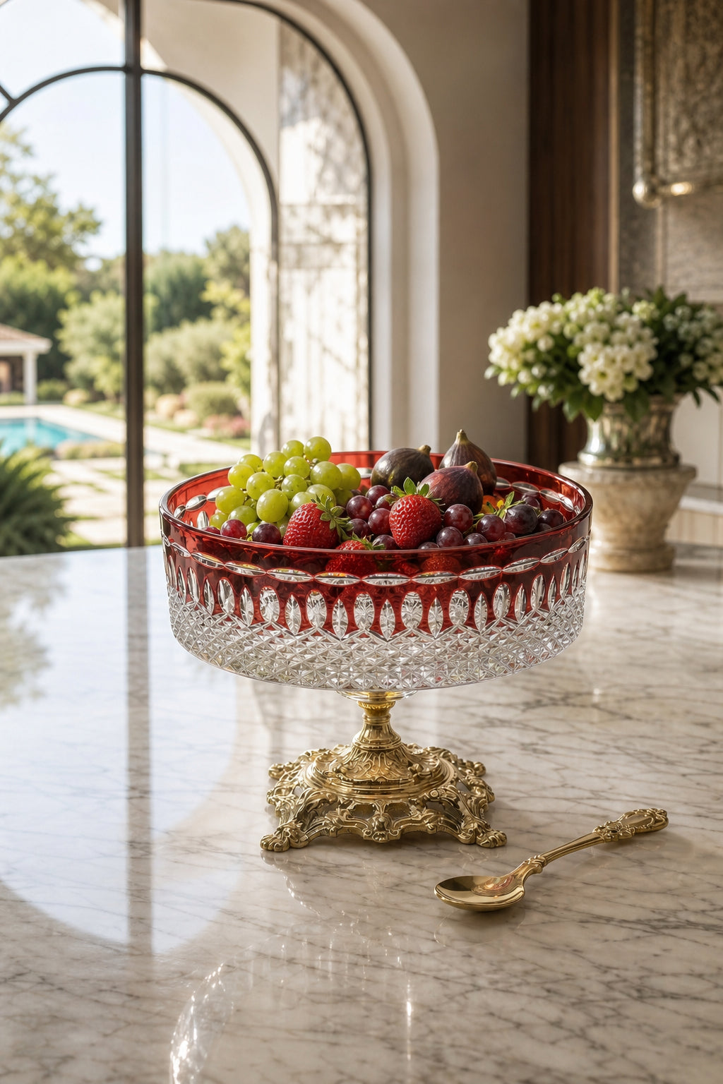Kesme Kristal Ayaklı Meyvelik - Royal Desen Lüks Sunumluk Kase, 1 Adet