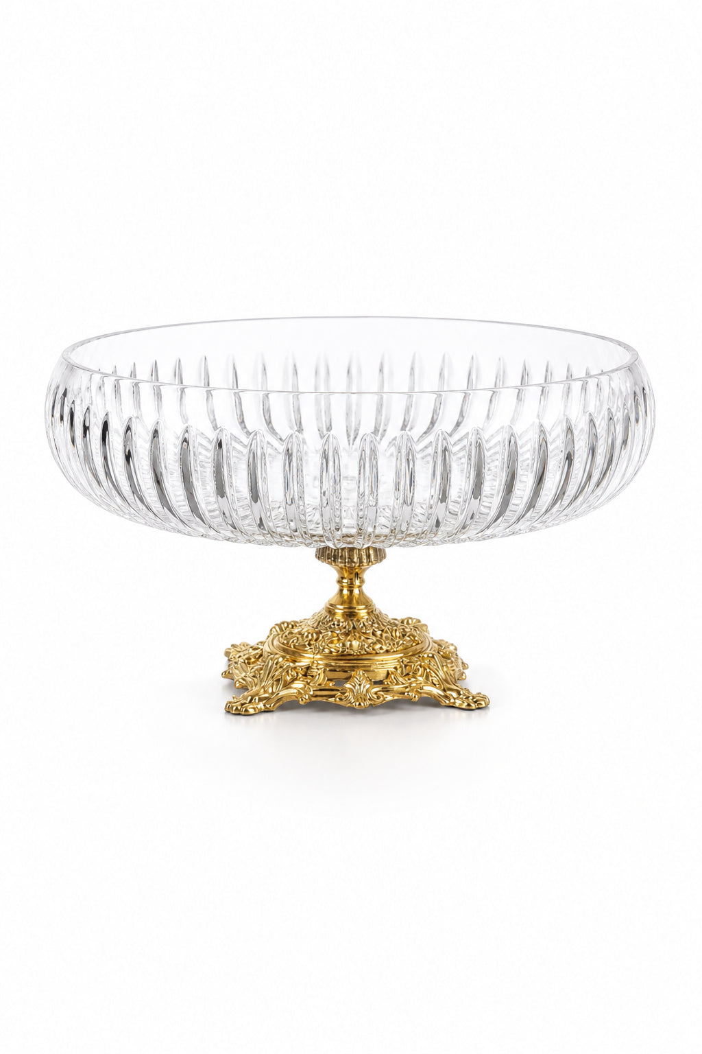 Gold Ayaklı Kesme Kristal Kase 28 cm - Vertical Desen, 1 Adet