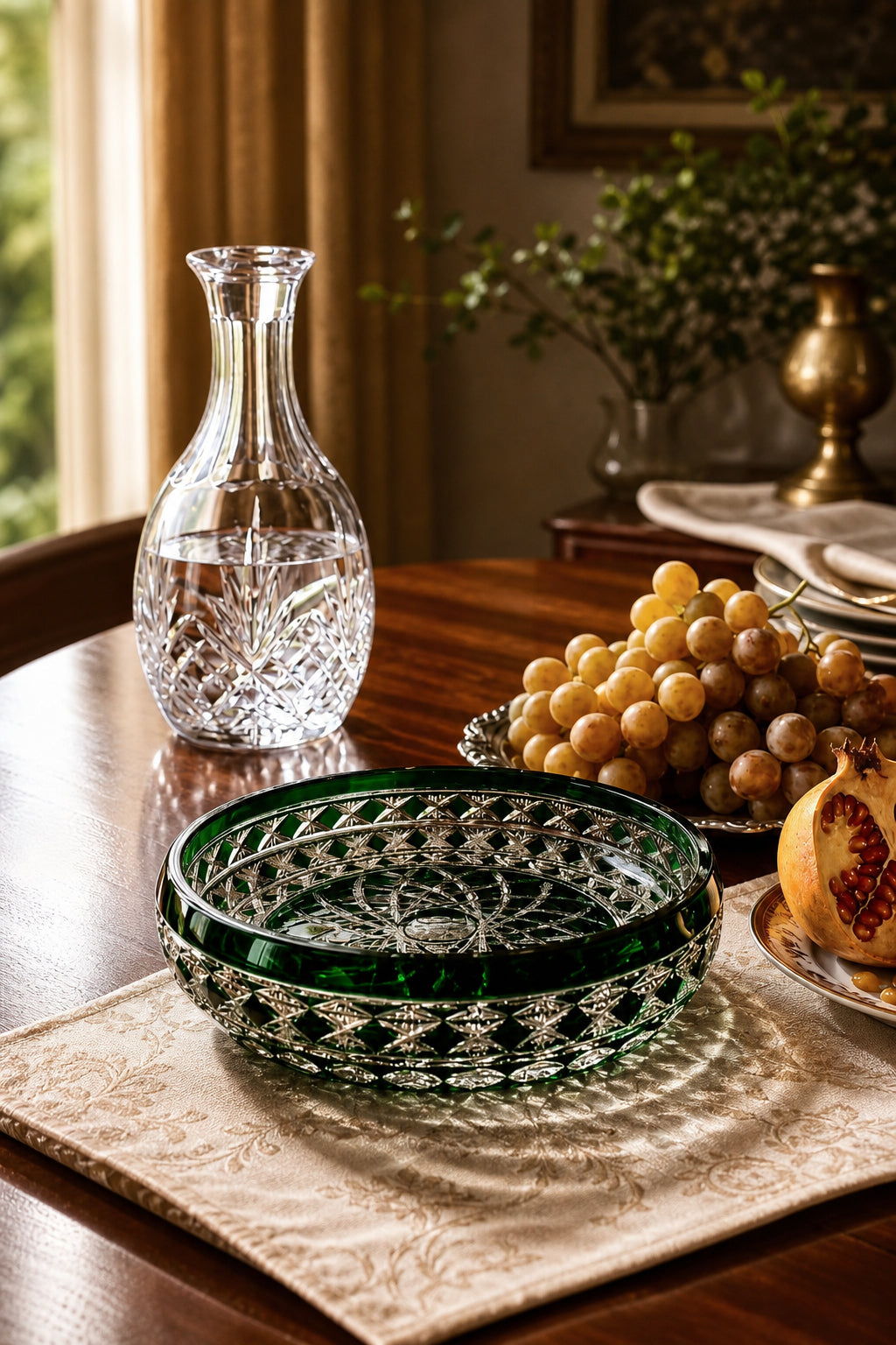 Kristal Sunum Kasesi 28 cm - Ametist Desenli Dekoratif Sofra Kasesi, 1 Adet
