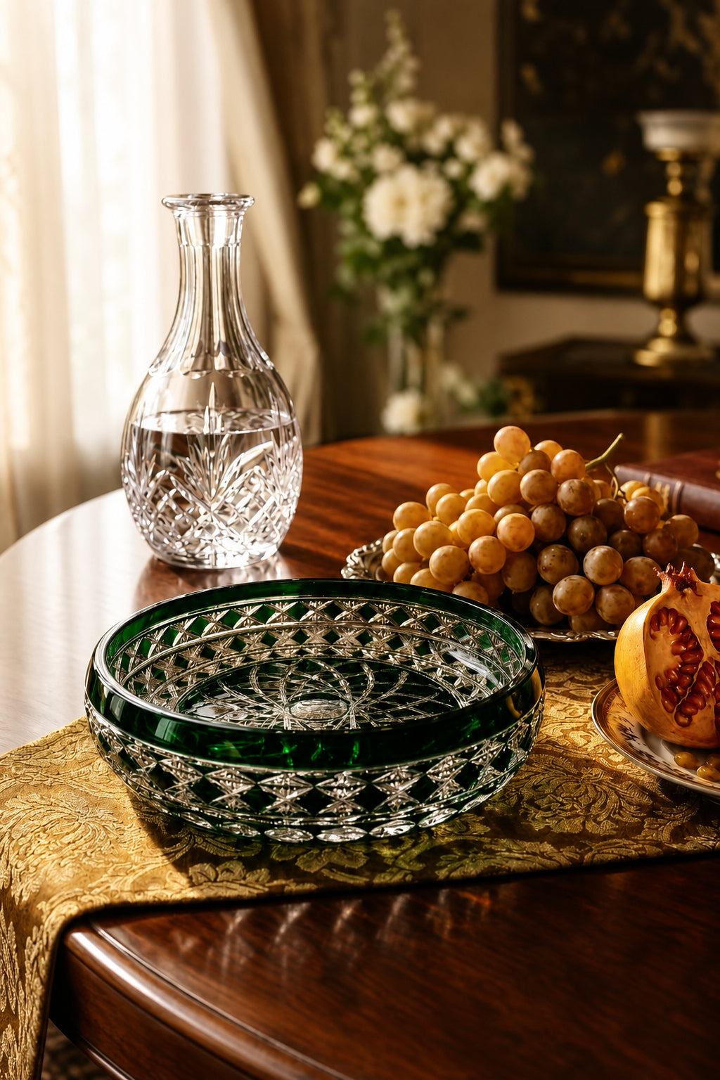 Kristal Sunum Kasesi 28 cm - Ametist Desenli Dekoratif Sofra Kasesi, 1 Adet