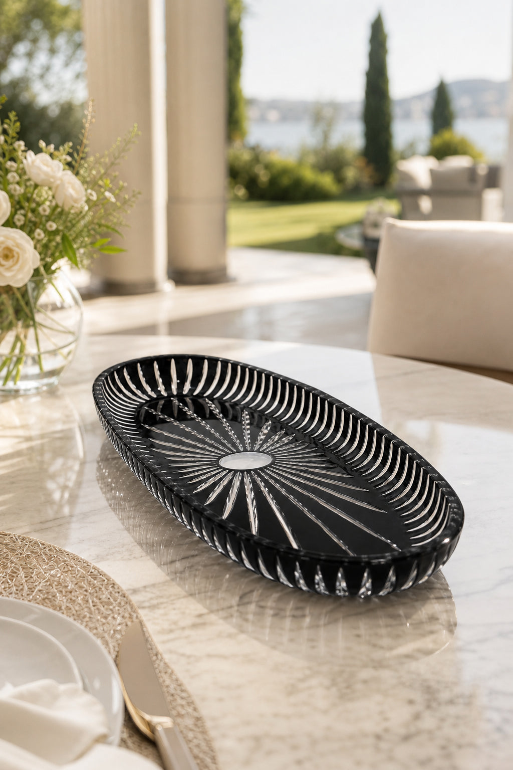 Kesme Kristal Kayık Sunumluk 50 cm - Vertical Desen Büyük Boy, 1 Adet
