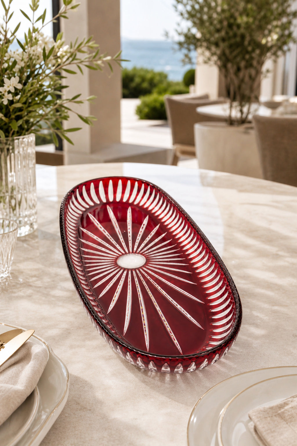 Kesme Kristal Kayık Sunumluk 50 cm - Vertical Desen Büyük Boy, 1 Adet
