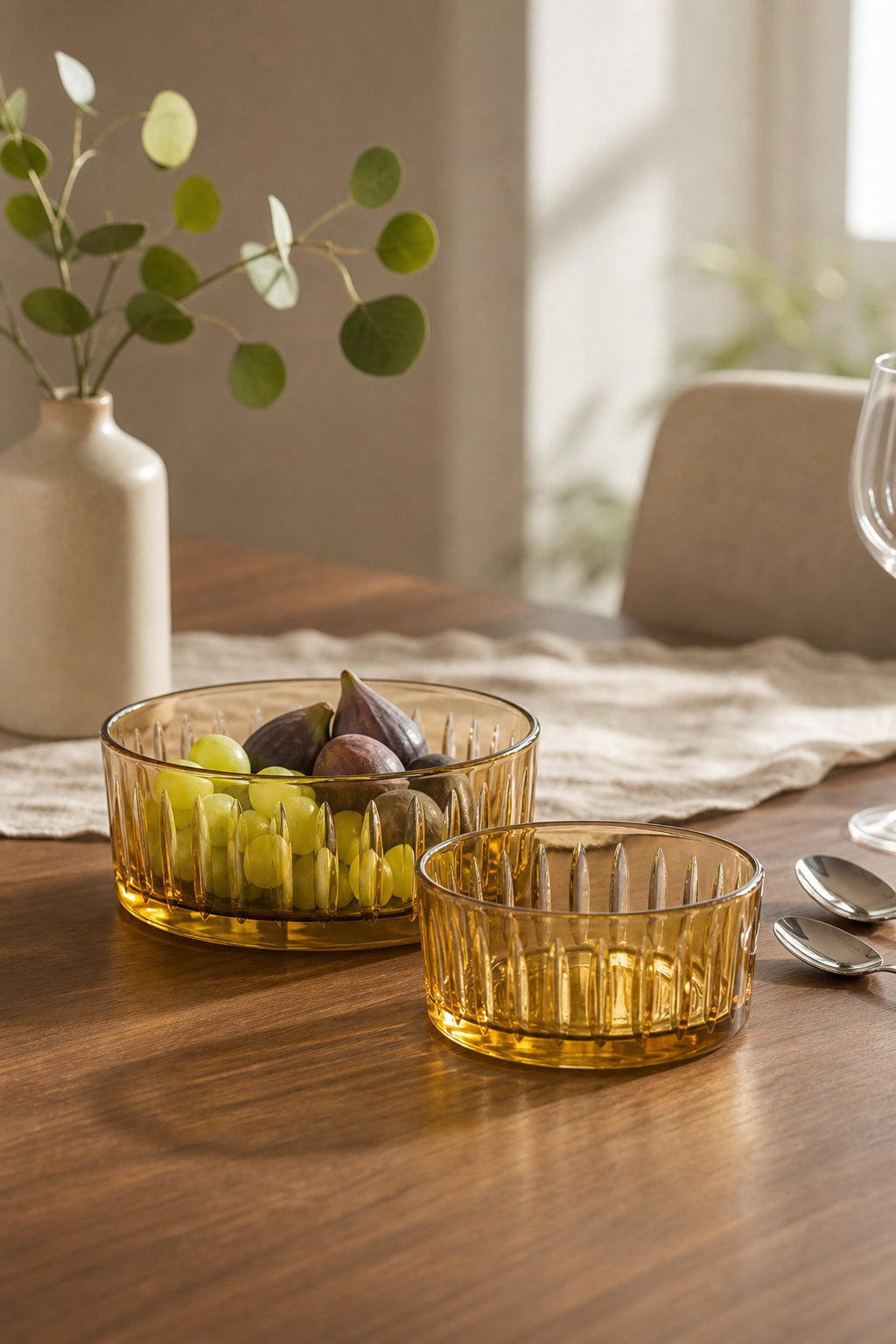 Amber Kesme Kristal Sofra Sunum Kasesi 2'li Set, 2 Adet