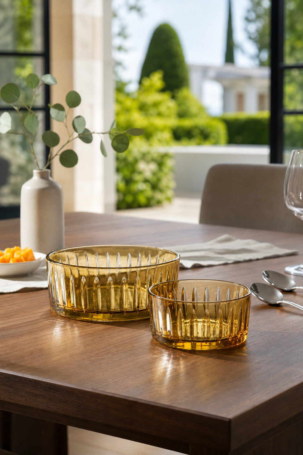 Amber Kesme Kristal Sofra Sunum Kasesi 2'li Set, 2 Adet