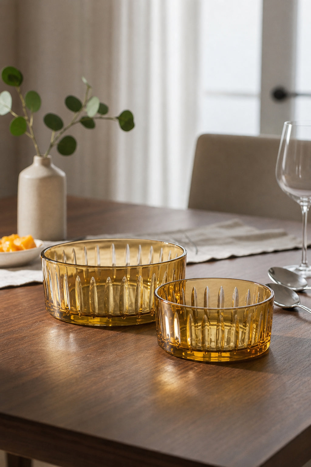 Amber Kesme Kristal Sofra Sunum Kasesi 2'li Set, 2 Adet