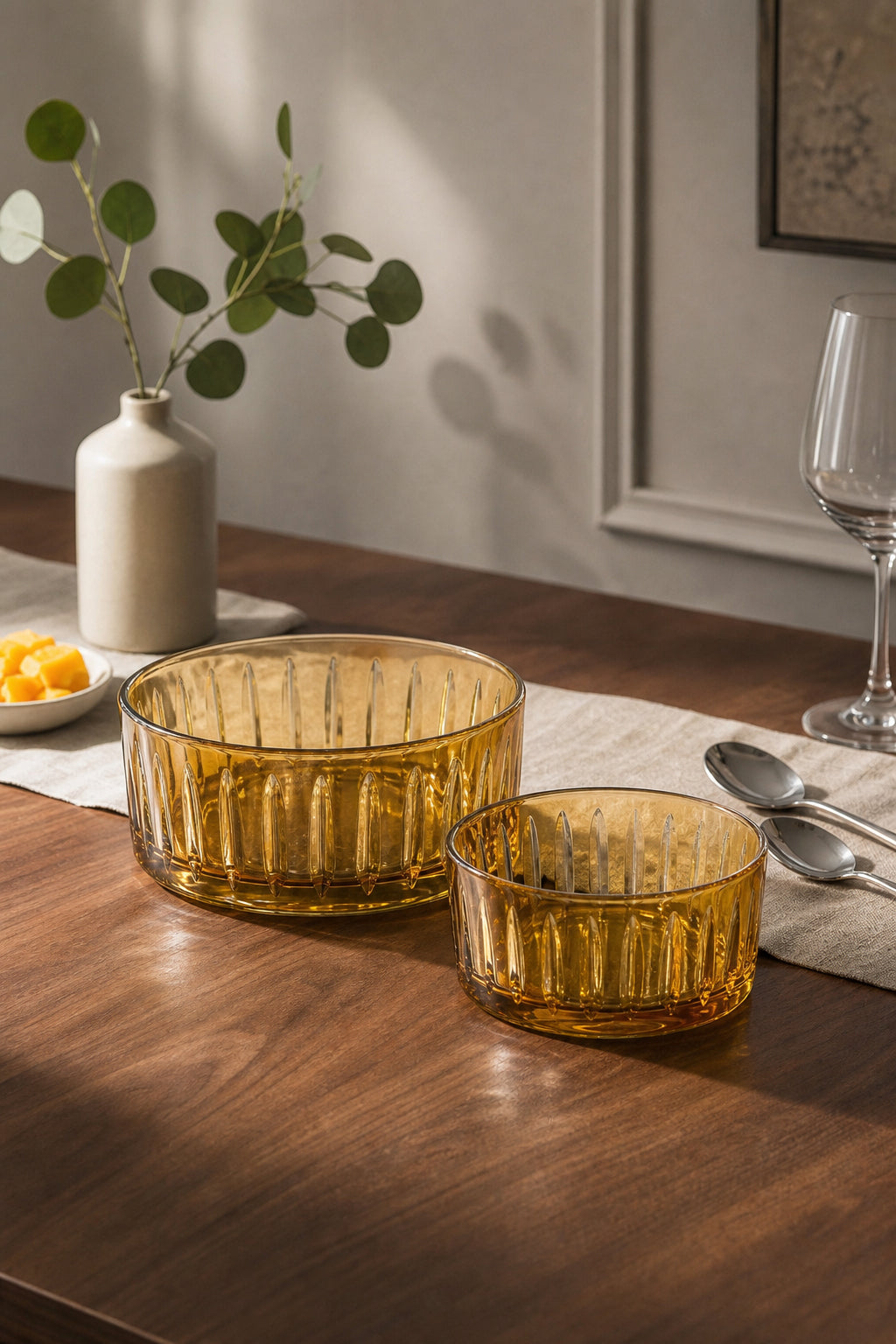 Amber Kesme Kristal Sofra Sunum Kasesi 2'li Set, 2 Adet