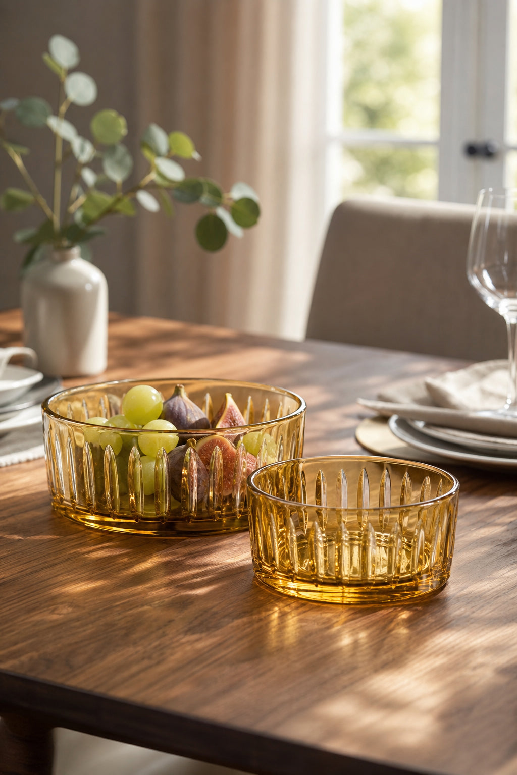 Amber Kesme Kristal Sofra Sunum Kasesi 2'li Set, 2 Adet