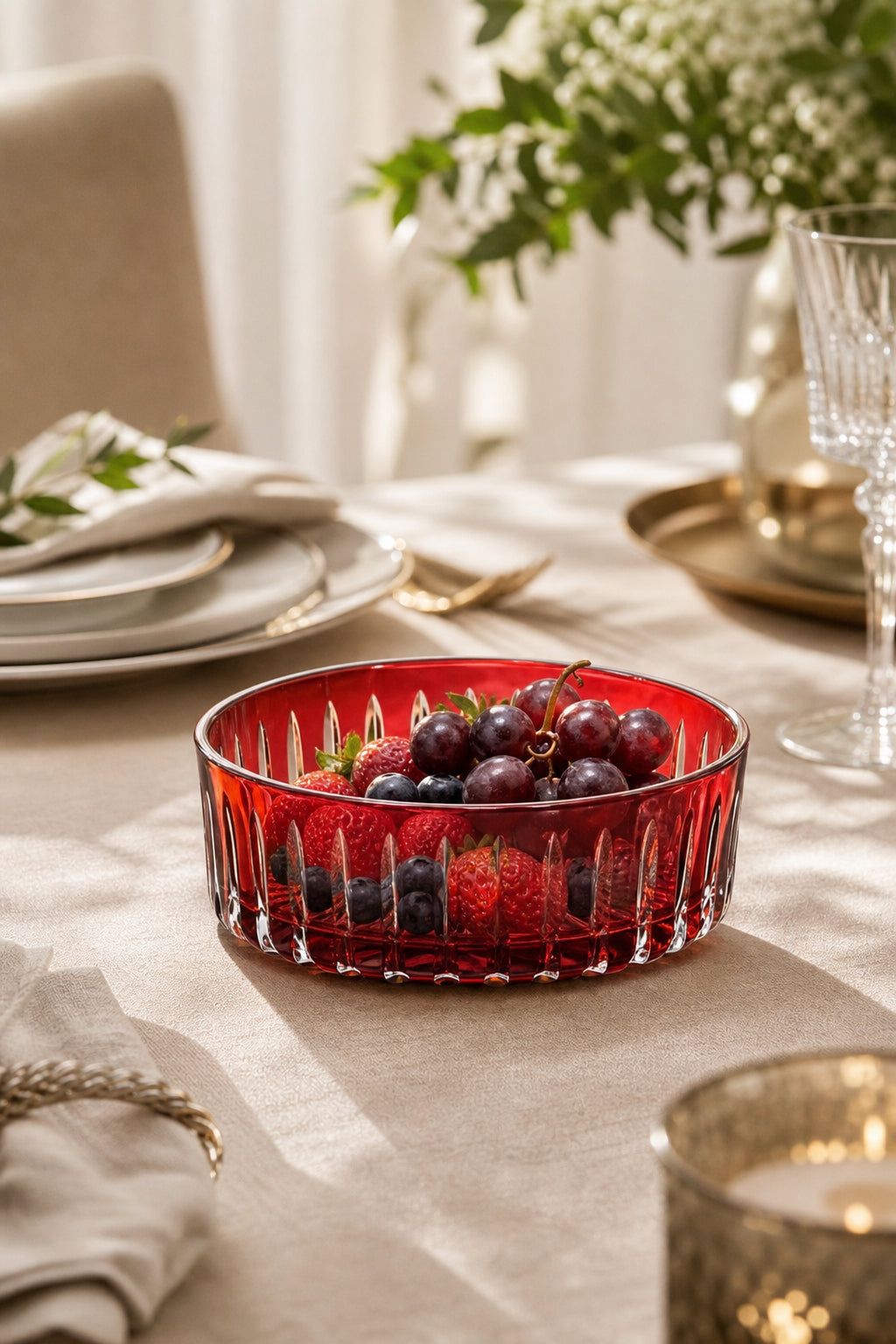 Kesme Kristal Meyvelik 25 cm - Dekoratif Sofra Sunum Kasesi, 1 Adet