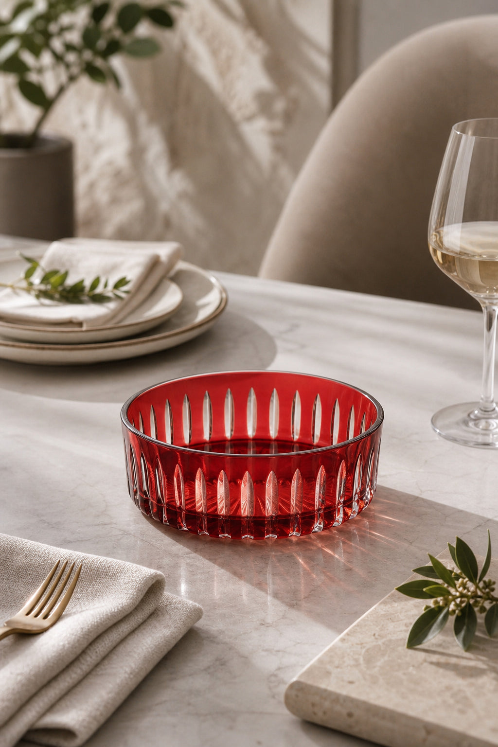 Kesme Kristal Meyvelik 25 cm - Dekoratif Sofra Sunum Kasesi, 1 Adet