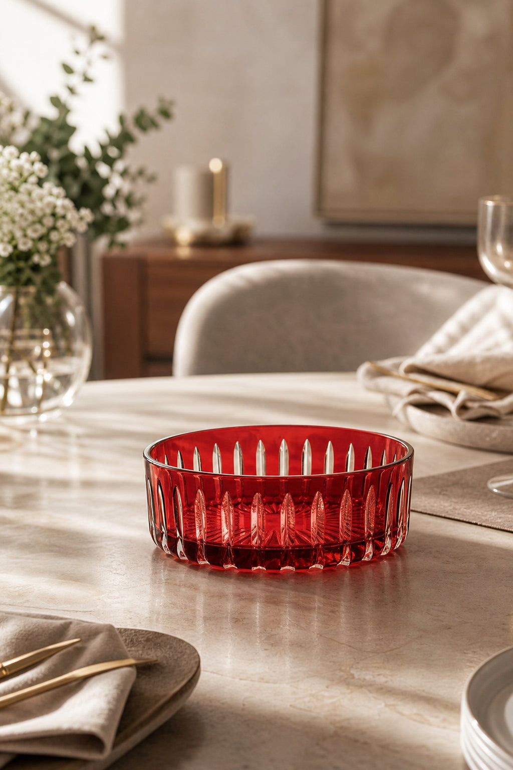 Kesme Kristal Meyvelik 25 cm - Dekoratif Sofra Sunum Kasesi, 1 Adet