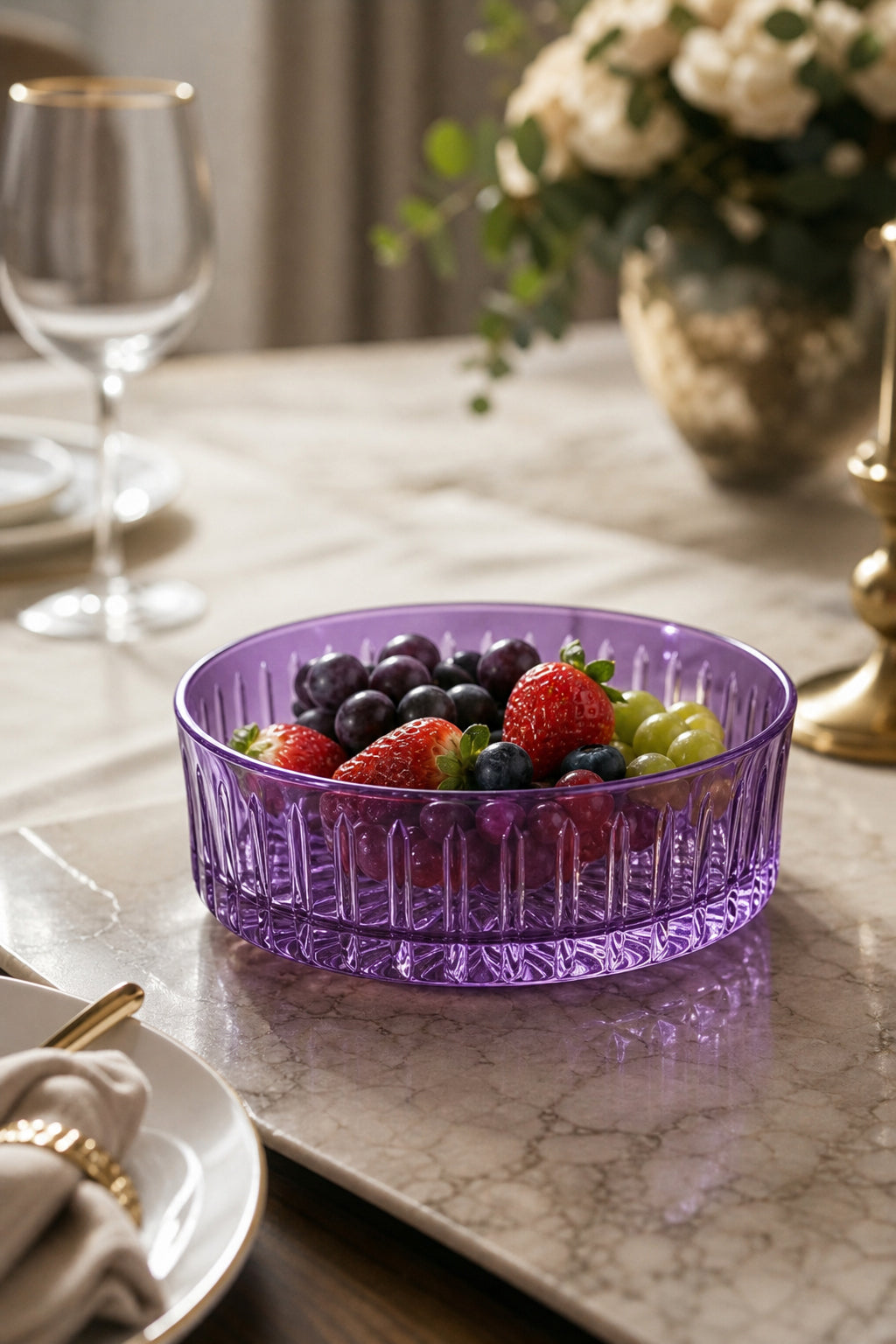 Kesme Kristal Meyvelik 25 cm - Dekoratif Sofra Sunum Kasesi, 1 Adet