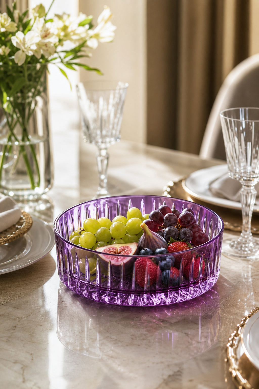 Kesme Kristal Meyvelik 25 cm - Dekoratif Sofra Sunum Kasesi, 1 Adet