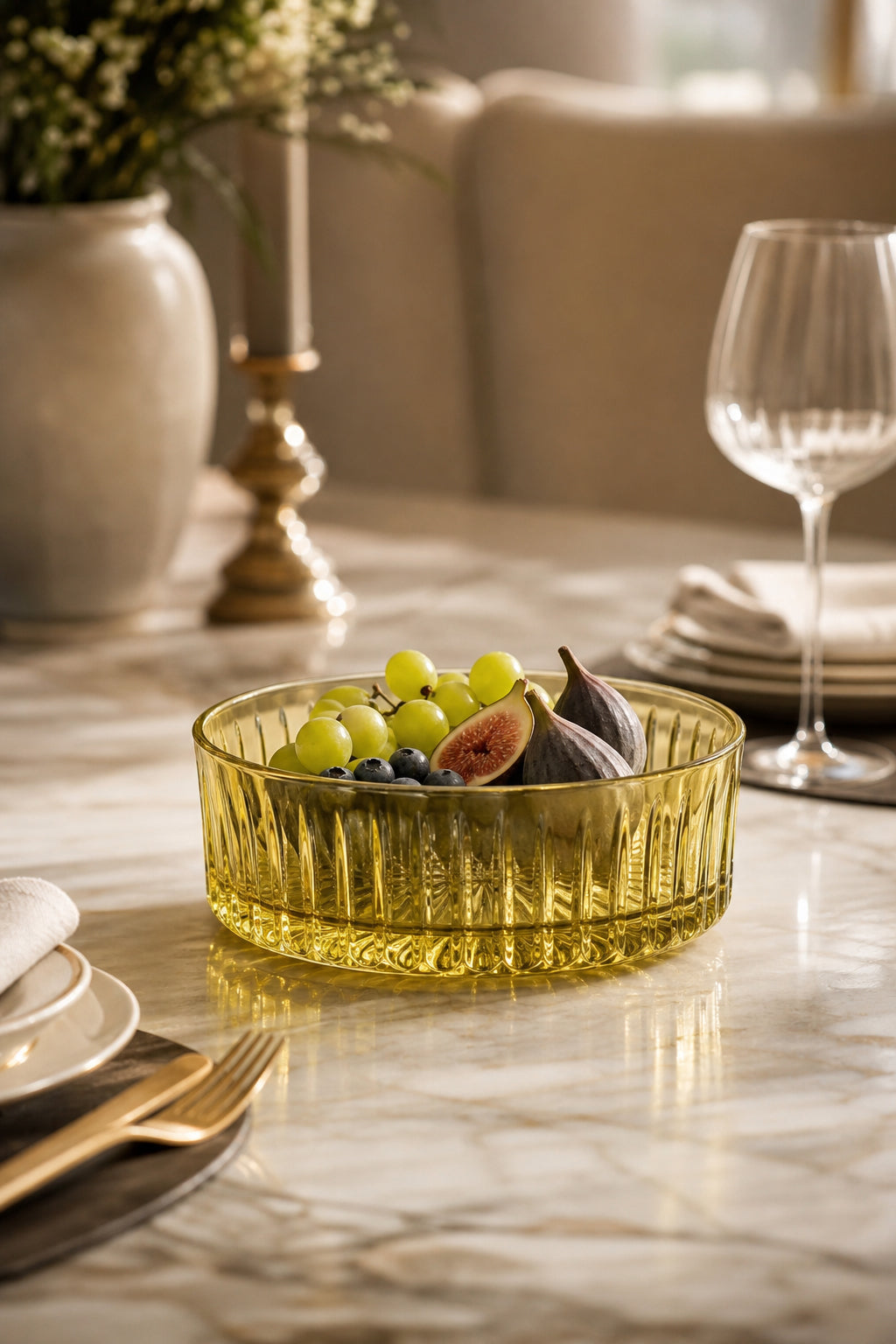 Kesme Kristal Meyvelik 25 cm - Dekoratif Sofra Sunum Kasesi, 1 Adet