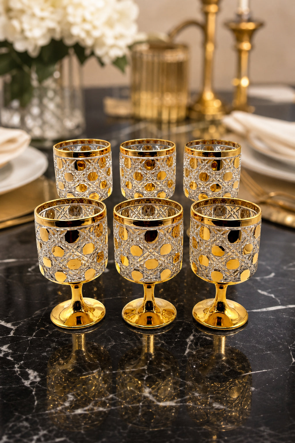 Kesme Kristal Ayaklı Su ve Meşrubat Bardağı - Titanyum Model, 6 Adet