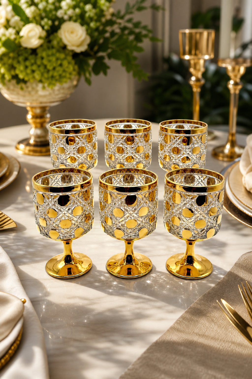 Kesme Kristal Ayaklı Su ve Meşrubat Bardağı - Titanyum Model, 6 Adet