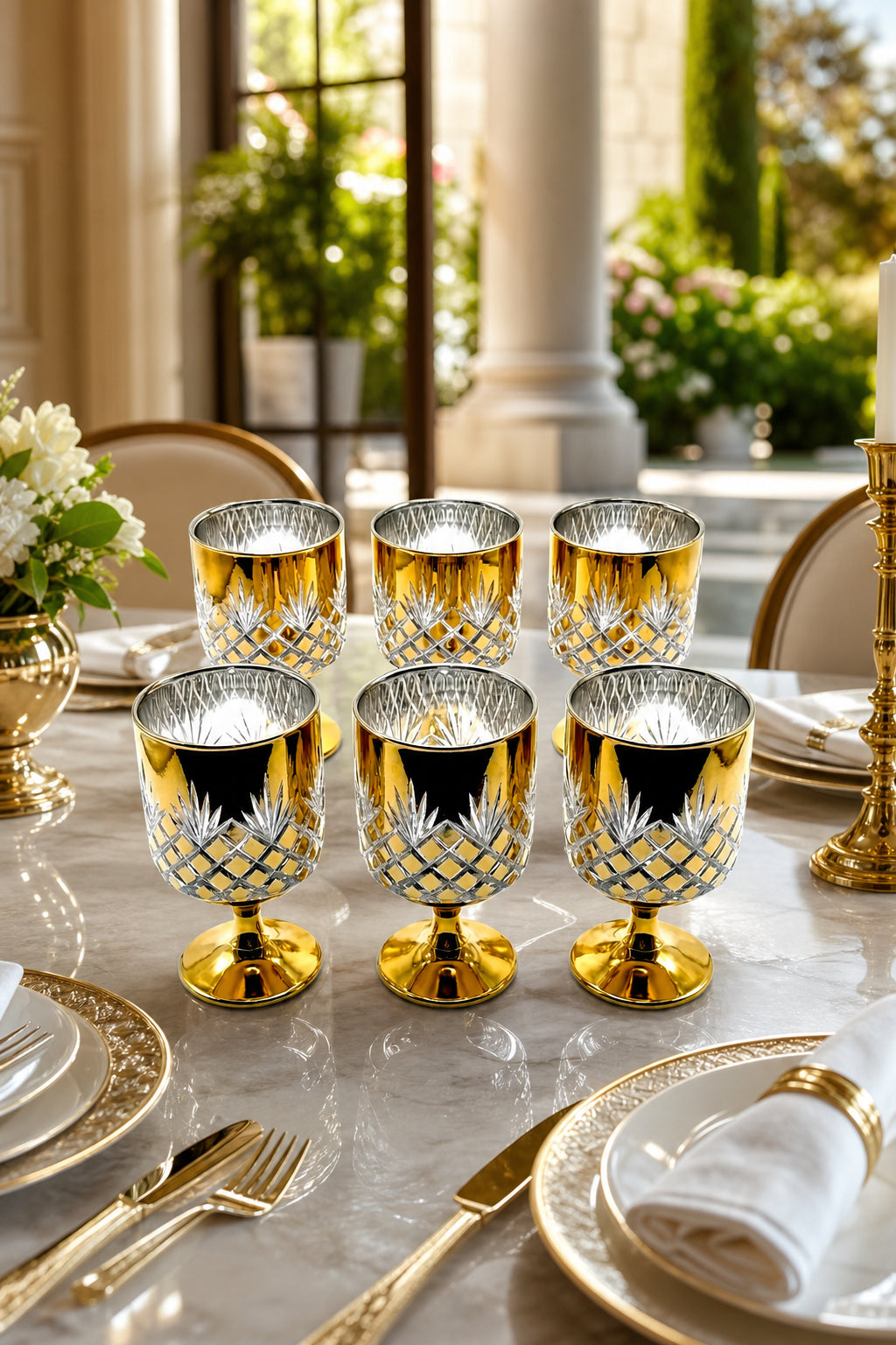 Kesme Kristal Ayaklı Su ve Meşrubat Bardağı - Titanyum Model, 6 Adet