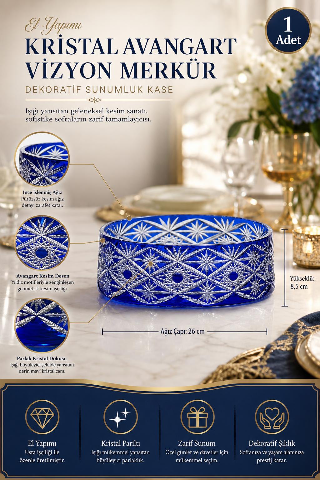 Kristal Sunumluk Kase - Avangart Vizyon Merkür Dekoratif Kase, 1 Adet
