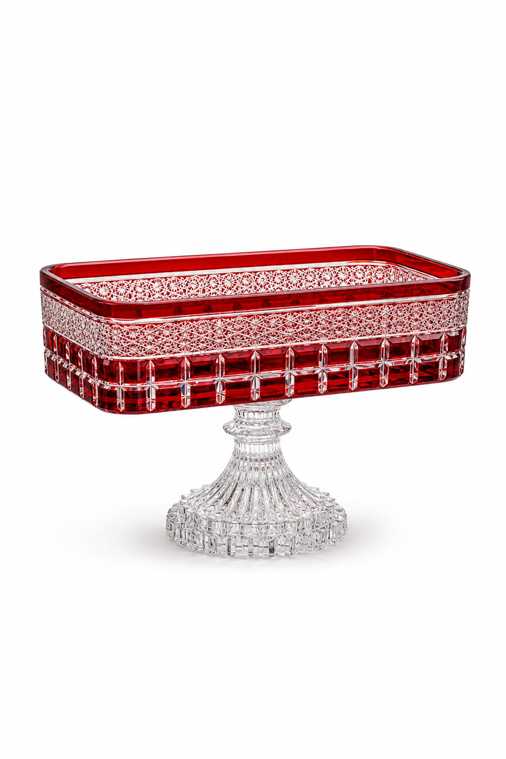 Kesme Kristal Baton Sunum Kasesi 12x24 cm - Cleopatra Desen Dekoratif Sofra Kasesi, 1 Adet