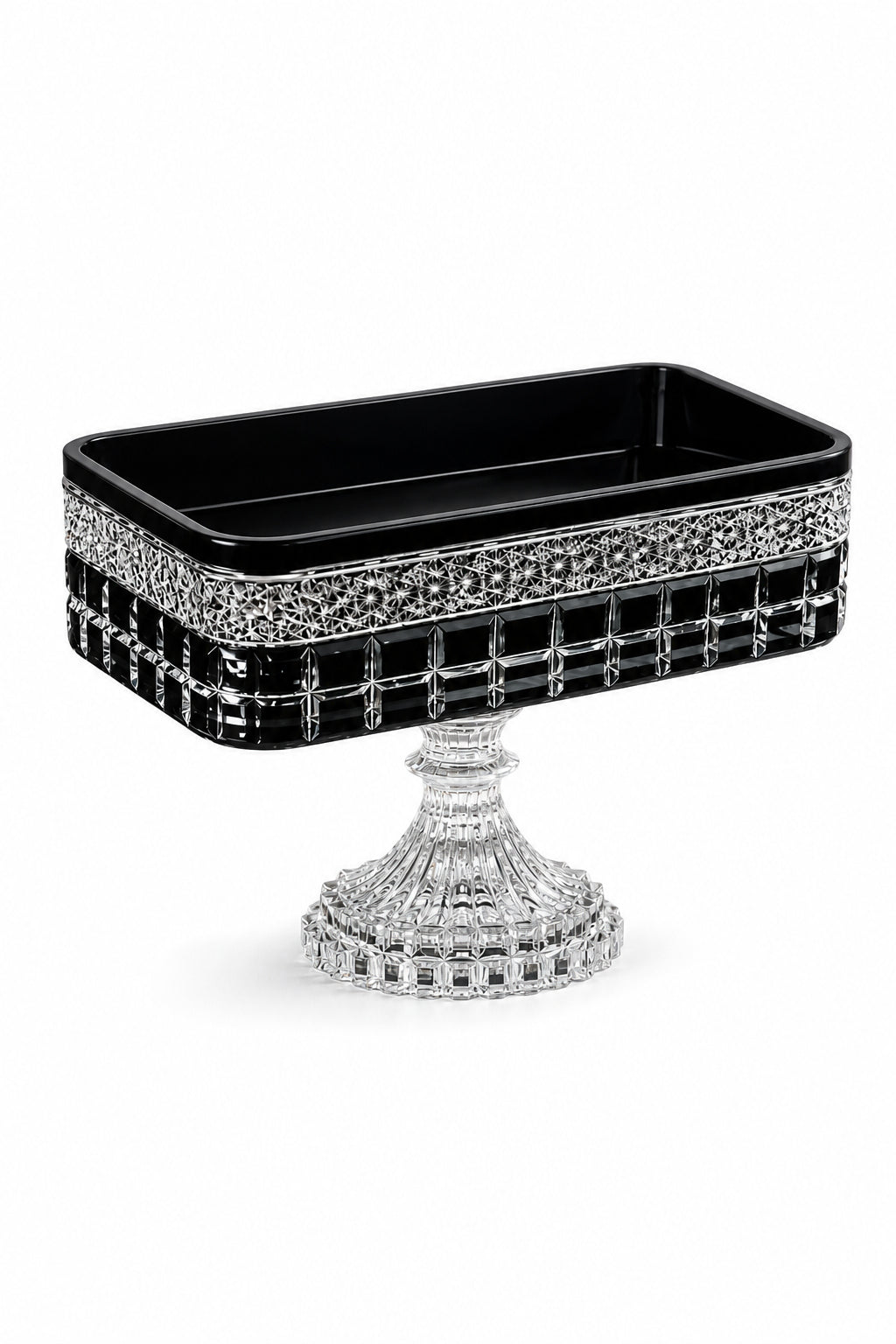 Kesme Kristal Baton Sunum Kasesi 12x24 cm - Cleopatra Desen Dekoratif Sofra Kasesi, 1 Adet