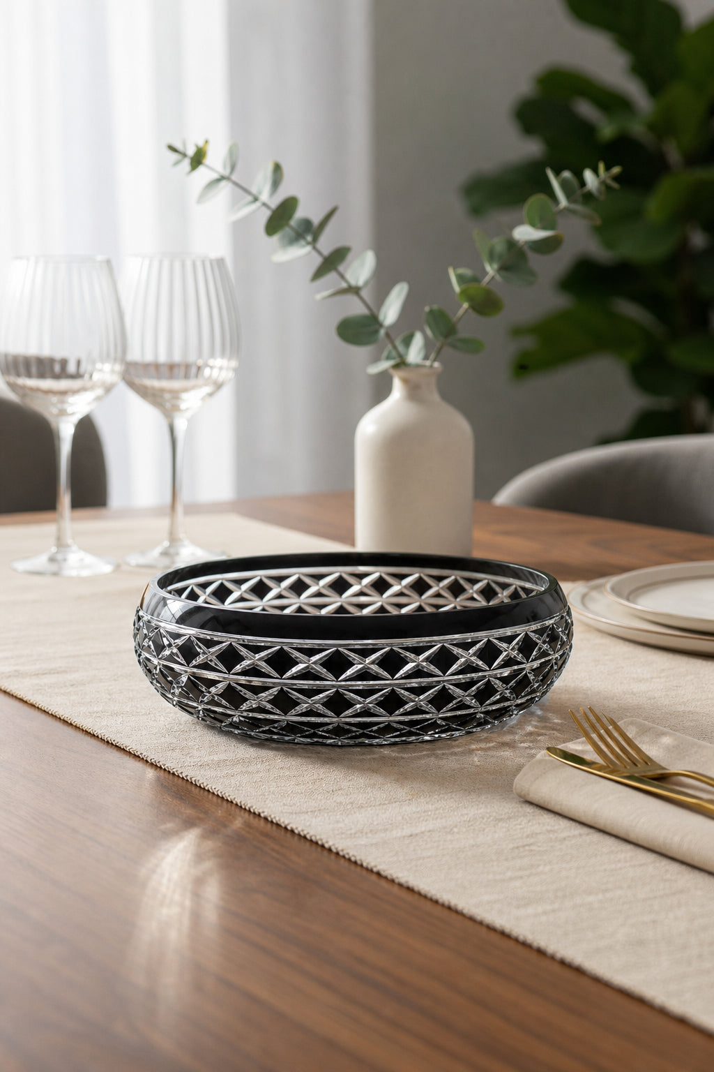Kristal Sunum Kasesi 28 cm - Bodrum Oval Desen Dekoratif Sofra Kasesi, 1 Adet