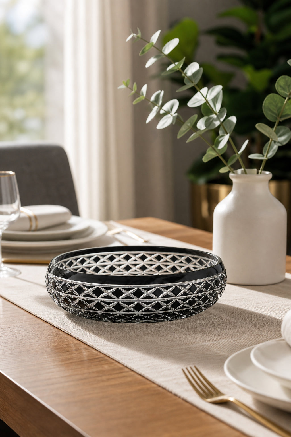 Kristal Sunum Kasesi 28 cm - Bodrum Oval Desen Dekoratif Sofra Kasesi, 1 Adet