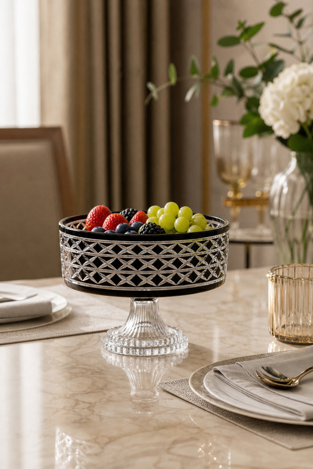 Kristal Sunum Kasesi 28 cm - Bodrum Desen Dekoratif Sofra Kasesi, 1 Adet