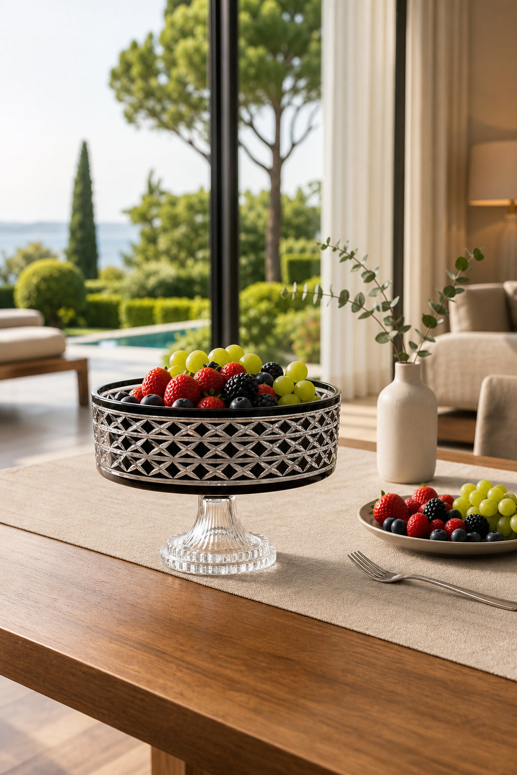 Kristal Sunum Kasesi 28 cm - Bodrum Desen Dekoratif Sofra Kasesi, 1 Adet