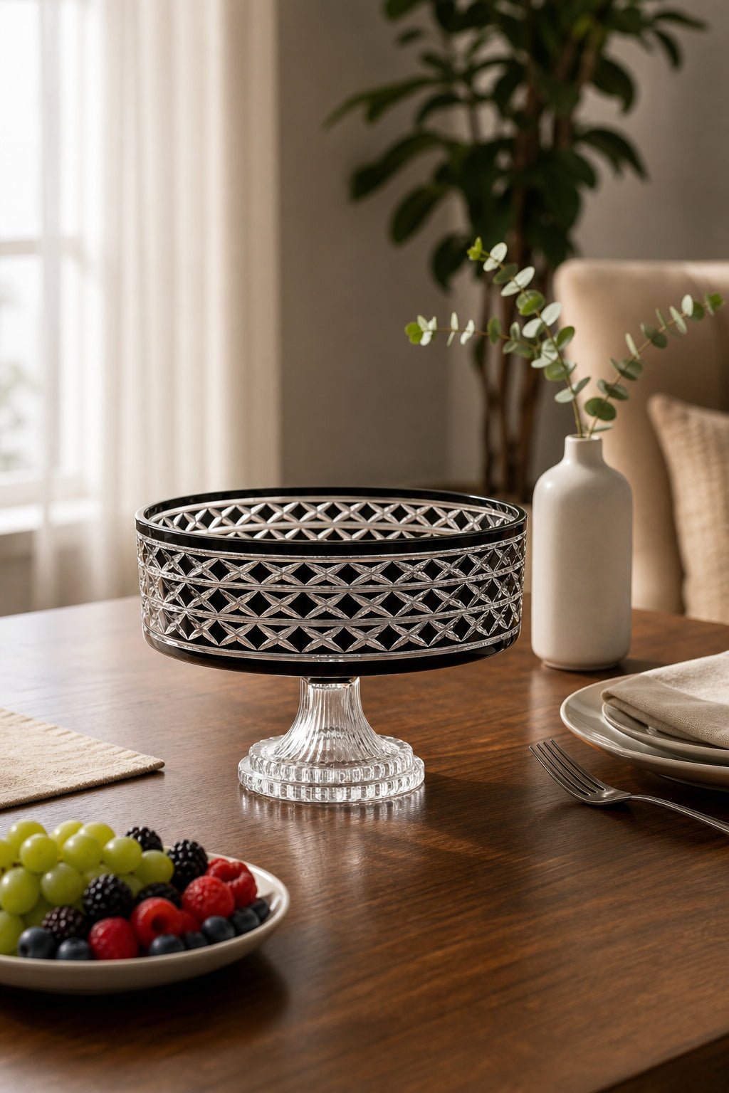 Kristal Sunum Kasesi 28 cm - Bodrum Desen Dekoratif Sofra Kasesi, 1 Adet