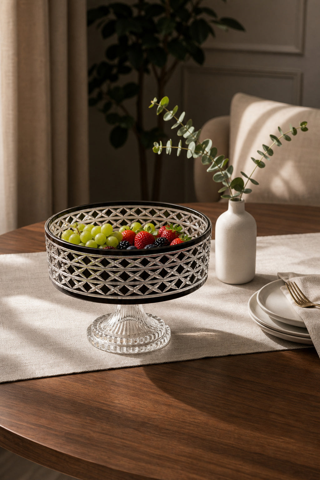 Kristal Sunum Kasesi 28 cm - Bodrum Desen Dekoratif Sofra Kasesi, 1 Adet