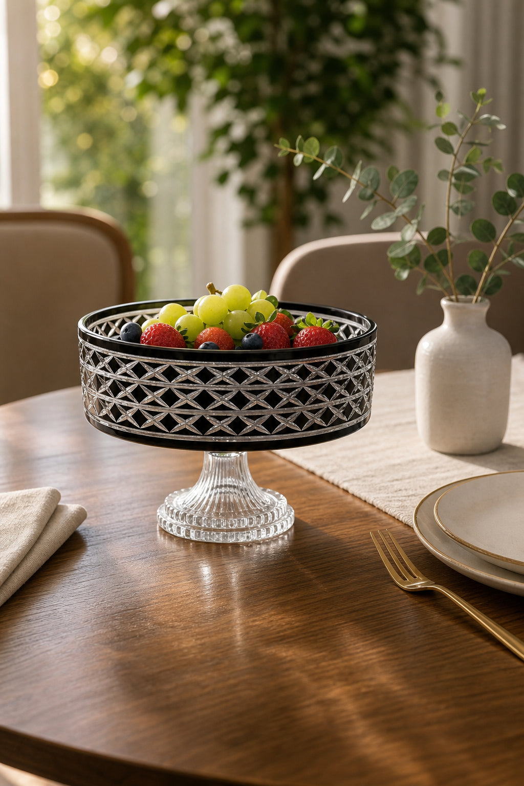 Kristal Sunum Kasesi 28 cm - Bodrum Desen Dekoratif Sofra Kasesi, 1 Adet