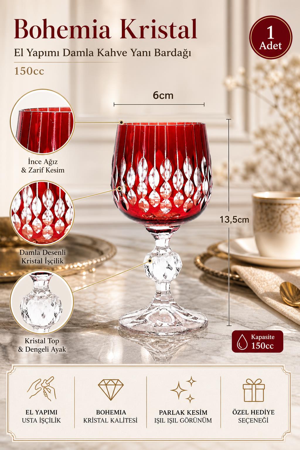 Bohemia Kristal Kahve Yanı Su Bardağı 150 cc - Damla Desen, 1 Adet