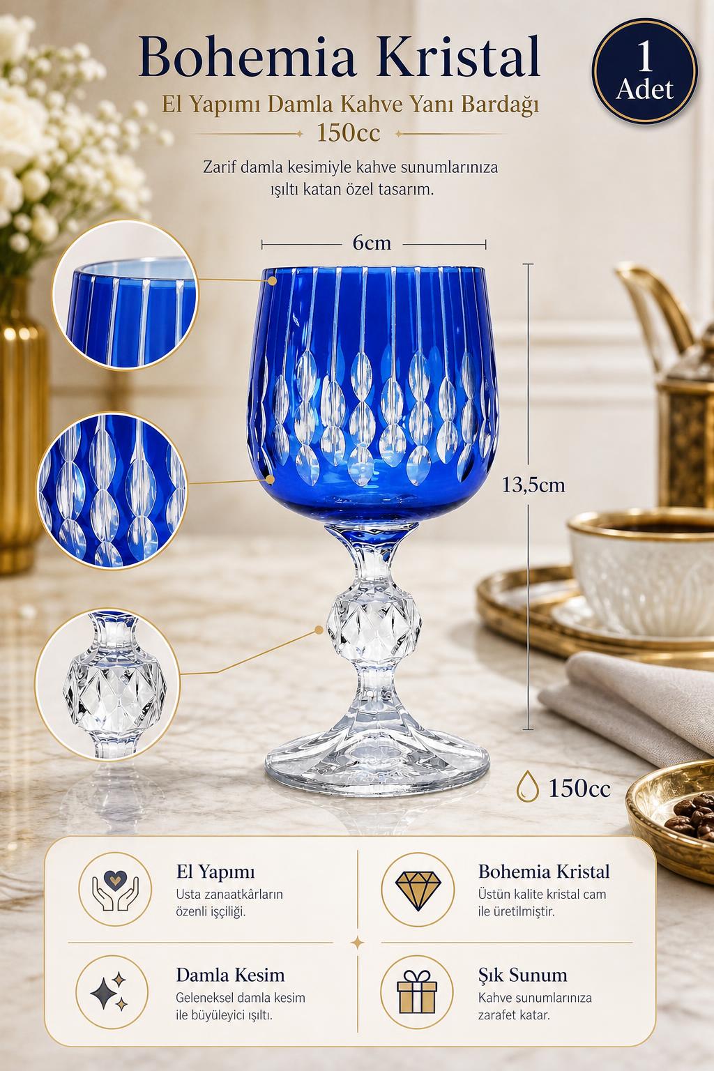Bohemia Kristal Kahve Yanı Su Bardağı 150 cc - Damla Desen, 1 Adet