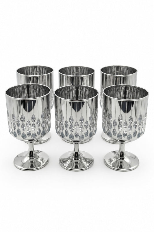 Kesme Kristal Ayaklı Su ve Meşrubat Bardağı - Titanyum Model, 6 Adet