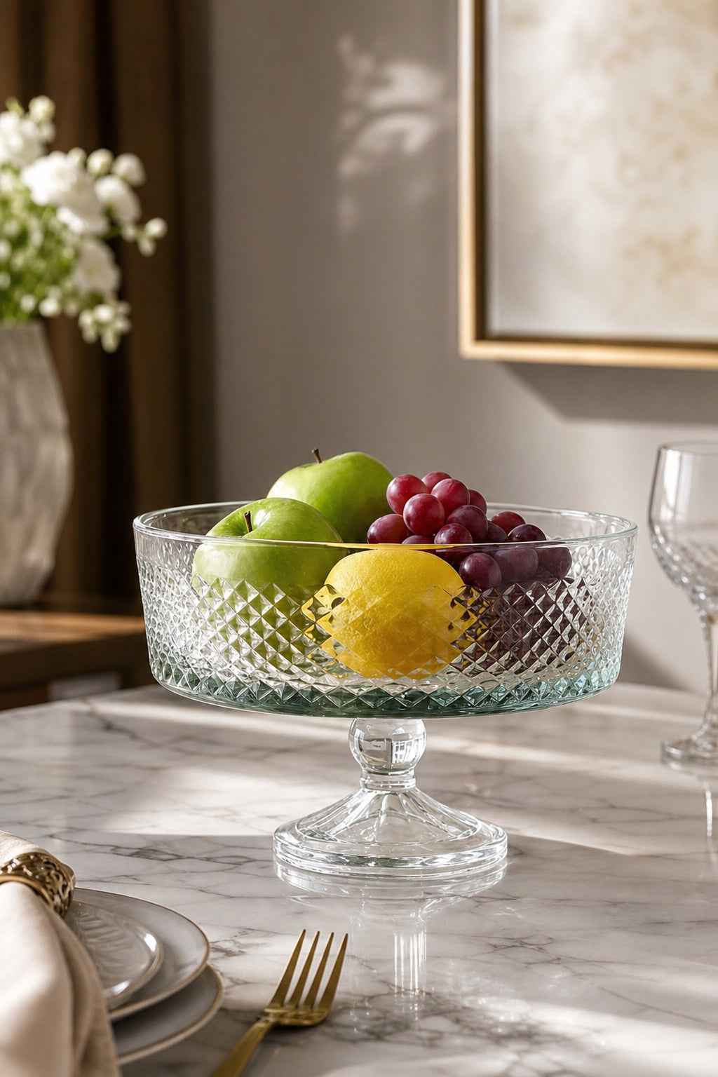 Kesme Kristal Ayaklı Kase 25 cm - Karizma Desen, 1 Adet