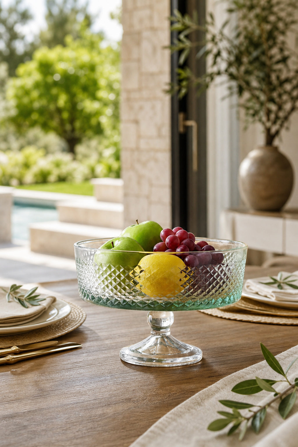 Kesme Kristal Ayaklı Kase 25 cm - Karizma Desen, 1 Adet