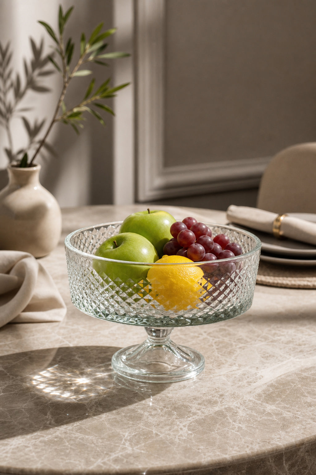 Kesme Kristal Ayaklı Kase 25 cm - Karizma Desen, 1 Adet