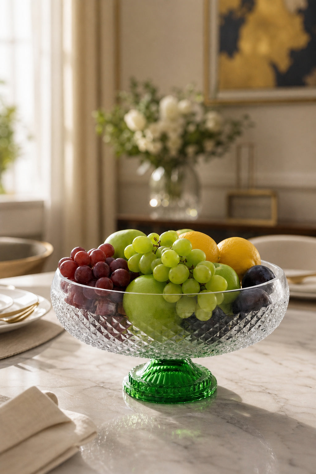 Kesme Kristal Ayaklı Kase 28 cm - Karizma Desen Dekoratif, 1 Adet