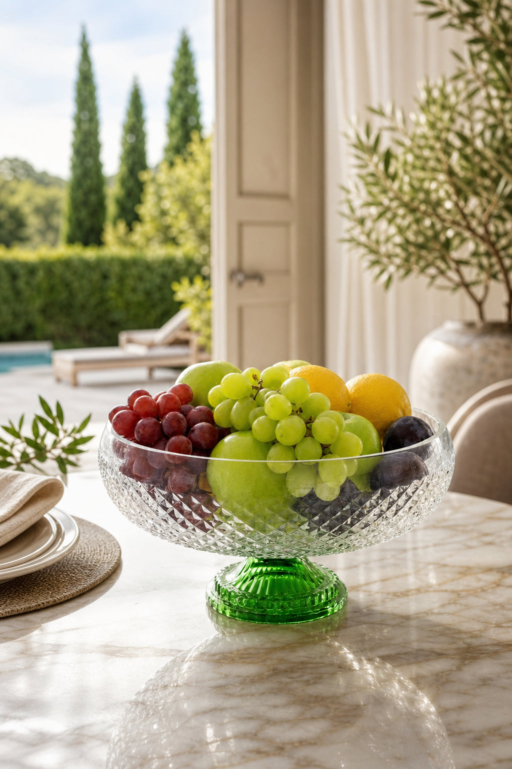 Kesme Kristal Ayaklı Kase 28 cm - Karizma Desen Dekoratif, 1 Adet